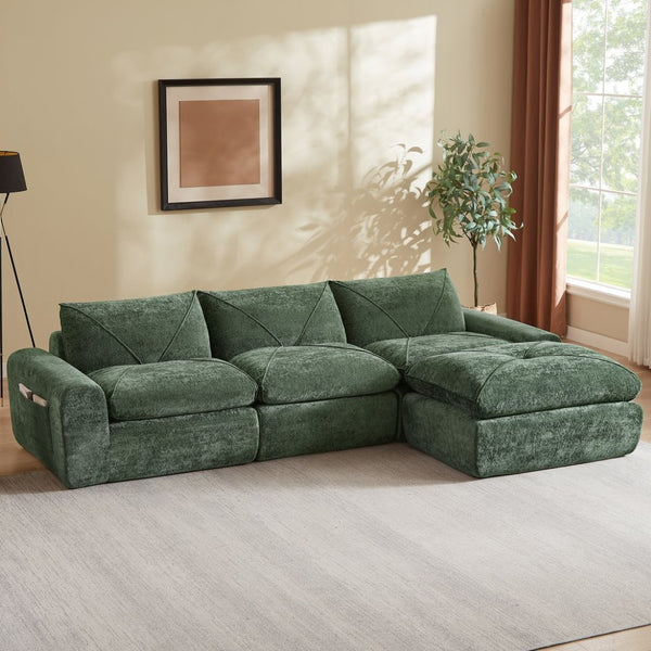 English Elm Modern Chenille Modular Sectional Sofa with Foot Pedals for Living Room Comfort Green W3396S00069