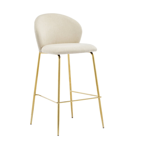 English Elm Christopher Knight Home® - Kira Upholstered Bar Stool Set of 2 — Stylish Low-Back Counter Seating with Cushioned Fabric and Metal Frame for Comfort and Stability Beige+Gold N775P263305B