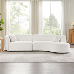 English Elm Luxury Modern Curved Boucle Sofa with Chaise Right-Facing 2-Piece Sectional White, No Assembly, Plush Comfort W876S00299