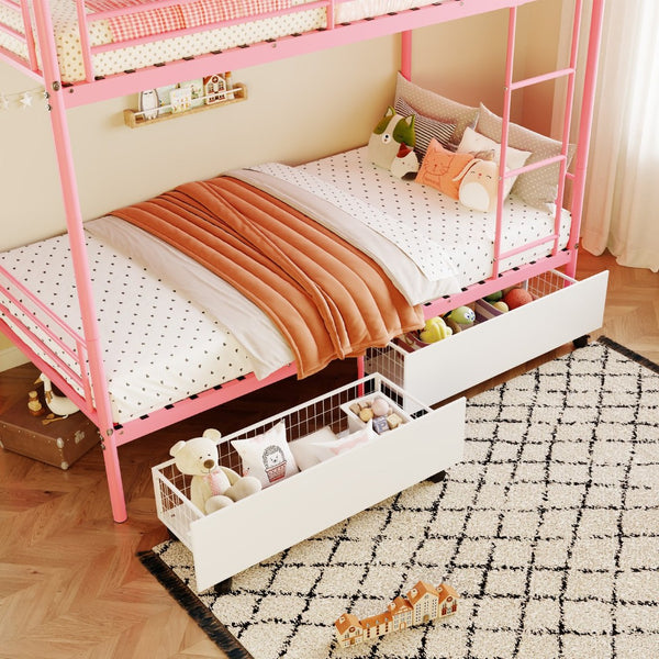 English Elm Bunk Bed Twin Iron Frame with Usb Charging Built in Guardrail and Convertible Design W3752P430826