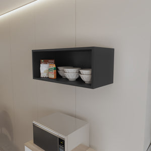 English Elm Hard Rock Melamine Wall Cabinet with Open Shelf Storage, Scratch-Resistant, Space-Saving Kitchen Organizer Black 31.1 L x 14.3 W x 4.3 H B128P244996