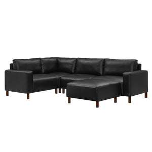 English Elm Modern Five Piece Modular Sectional with Ottoman Pu Leather Living Room Sofa Set Black W1097S00267