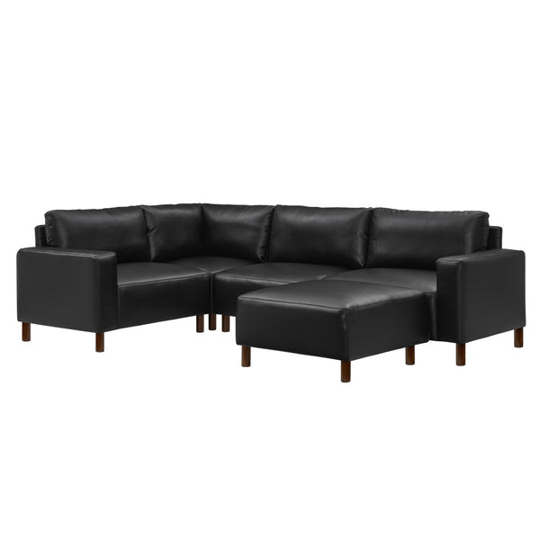 English Elm Modern Five Piece Modular Sectional with Ottoman Pu Leather Living Room Sofa Set Black W1097S00267