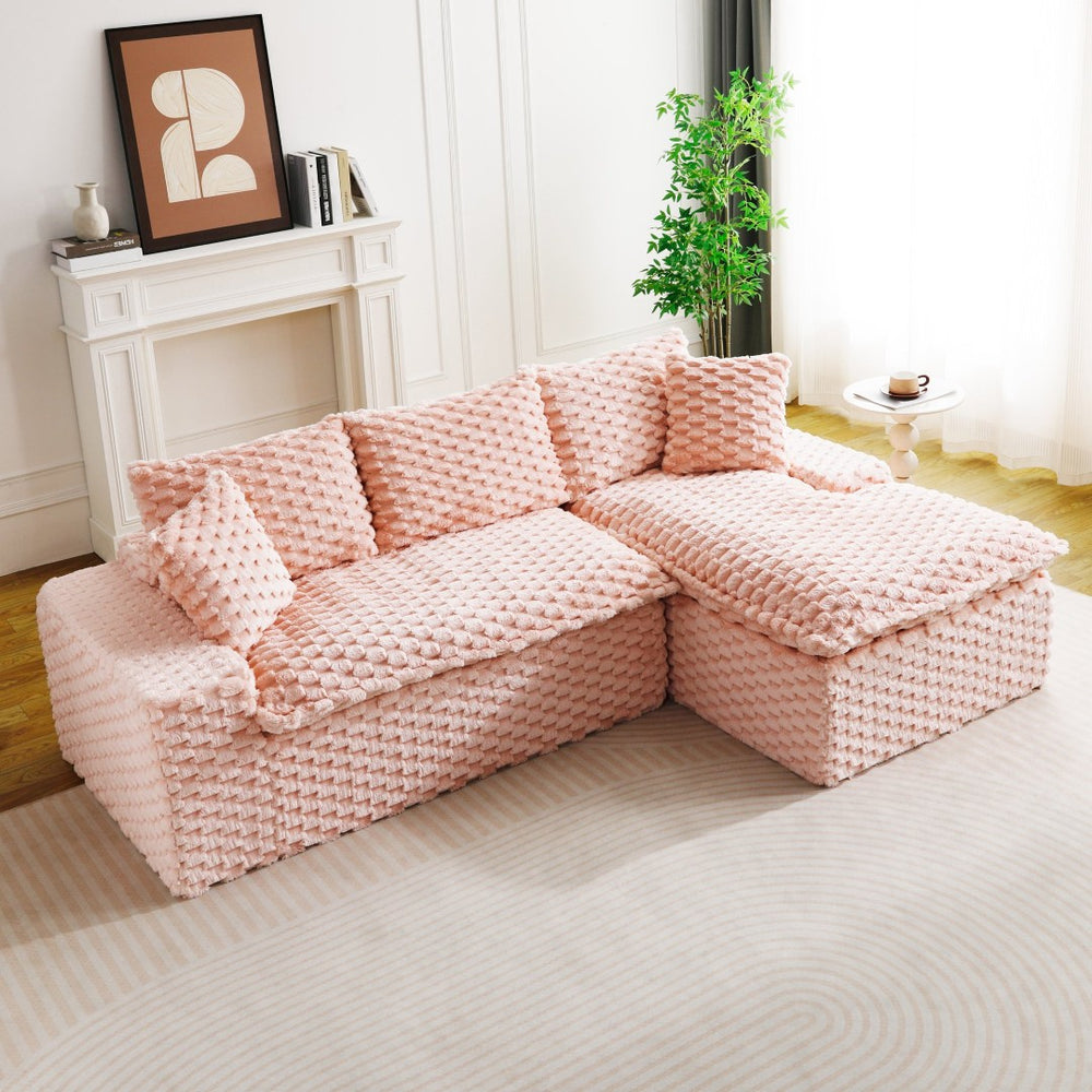 English Elm Pink Turtle Velvet Convertible Sofa: Plush, Stylish Twin-Seat With Chaise Lounge For Ultimate Comfort W3371S00028-GIGA