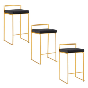 English Elm Fuji 26" Contemporary Stackable Counter Stool Set of 3 — Brushed Stainless Frame, Padded Faux Leather Seat, Sleek Durable Design Black B202P222005