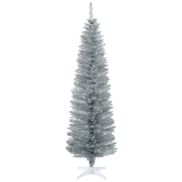 English Elm Homcom 6' Slim Silver Pencil Christmas Tree With 390 Realistic Branch Tips - Perfect For Small Spaces! W2225P229802