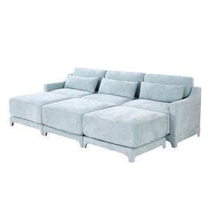 English Elm Three Elegant Sky-Blue Chenille Sofa With 3 Movable Ottomans & Lumbar Pillow For Versatile Comfort W714S01209-GIGA