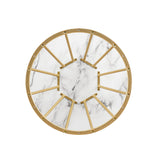 30" Modern Coffee Table with Metal Caged Base Faux White Marble, Gold VIVL1KWM Walker Edison