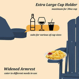 English Elm Adjustable Adirondack Chair Hdpe Wood Grain Outdoor Folding Seat with Cup Holder Navy Blue T3609P482834