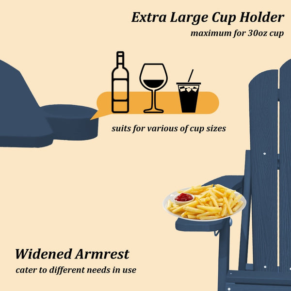 English Elm Adjustable Adirondack Chair Hdpe Wood Grain Outdoor Folding Seat with Cup Holder Navy Blue T3609P482834