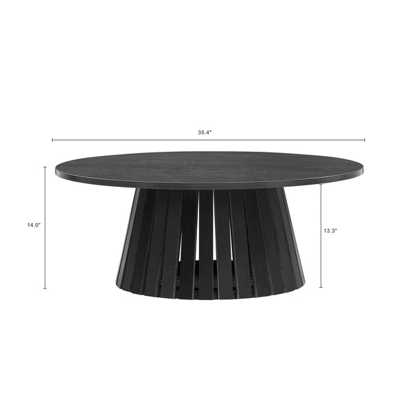 English Elm Layla Round Coffee Table with Slatted Conical Base, Wood Grain Finish, 35.4" Top for Stylish Living Room Decor Black B365P398087