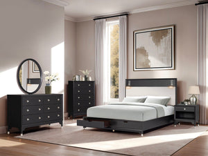 English Elm Mid-century Modern Nightstand Matte Black Acacia Wood Usb Charging Tapered Legs Bedroom B2741P433341