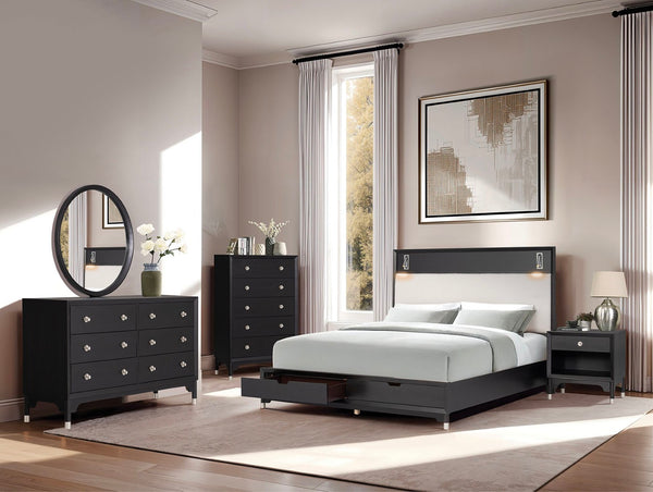 English Elm 1pc Wide Black Walnut Veneer Dresser with Silver Legs Mid-century Modern Bedroom B2741P446691