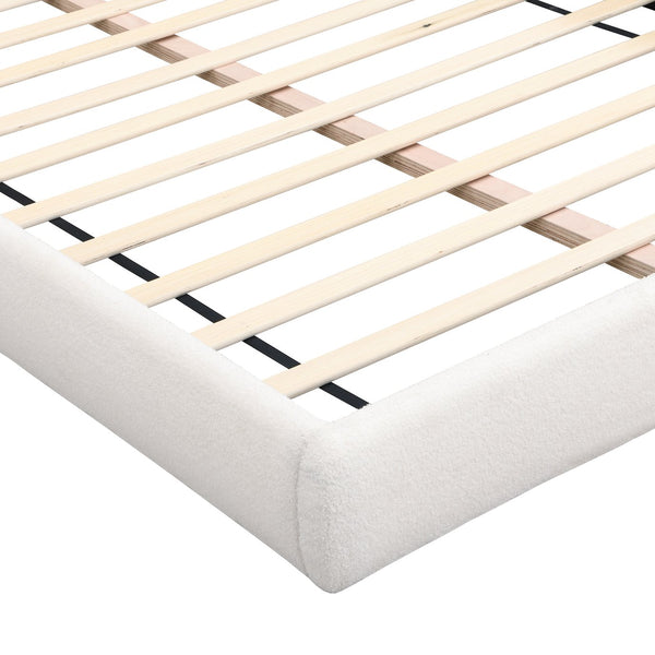 English Elm Christopher Knight Home® - Unique Arched Bouclé Bed Queen Beige with Built-In Side Table, Plush Fabric, Stable 800lb Capacity N769P294907Q