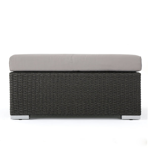English Elm Christopher Knight Home® - SANTA SANTA ROSA Ottoman with Water-Resistant Cushion, Aluminum Frame, Faux Rattan Outdoor Seating Grey+Silver 57546.00ALUGRY
