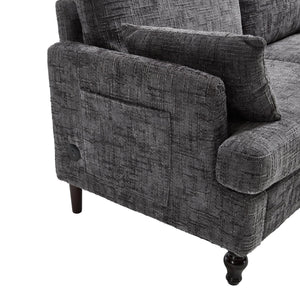English Elm Modern chenille 2-seater sofa with LED lighting, USB charging, storage pocket, sturdy wood legs Gray W395P318544