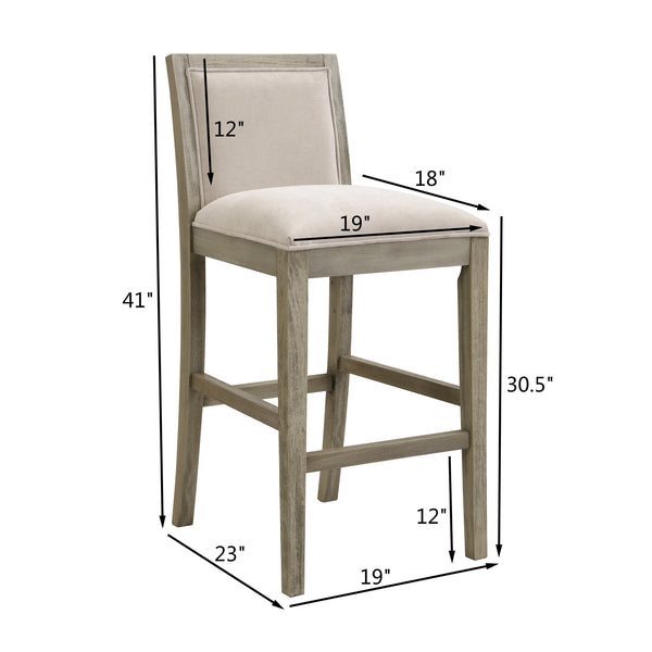 English Elm Christopher Knight Home® - 30.5 Inch Bar Stools Set of 2 with Upholstered Fabric Seats, Rubberwood Frame, 30.5" Height, 300 lb Capacity Beige,Grey N780P192217T