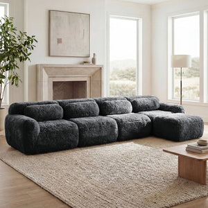 English Elm L-shaped Modular Plush Sectional Sofa with Cloud Foam Cushions for Cozy Living Spaces Dark Grey W714S01554