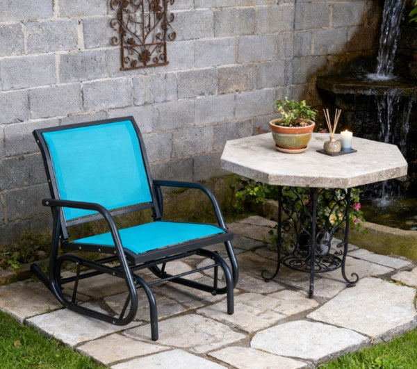 English Elm Steel Outdoor Glider Chair with Mesh Seating and Ergonomic High Back for Porch or Patio T3971P418238