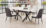 Hearth and Haven Aiden 7-Piece Dining Set with Rectangular Table and 6 Upholstered PU Chairs, Black and White W1151S00972