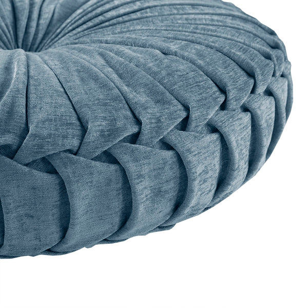 JLA Home Intelligent Design - Poly Chenille Round Floor Pillow Cushion — Tufted Button, Pleated Texture, Plush Polyester Fill for Meditation Seating Decor Aqua ID31-2034