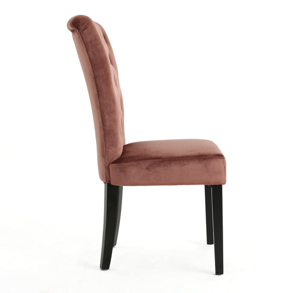 English Elm Christopher Knight Home® - KD Velvet Tufted Dining Chair with High Buttoned Back and Flared Design, Sturdy Dark Wood Legs Blush 54259.00NVLTBLSH