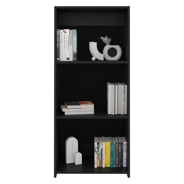 English Elm Bookcase Piney Black Engineered Wood, 3 Spacious Shelves, Contemporary Living Room Storage, Sturdy B092P245915