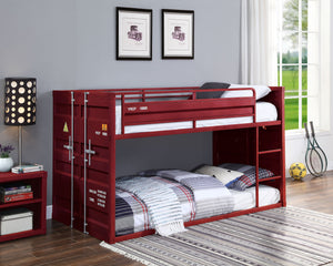 English Elm Cargo Metal Twin/Twin Bunk Bed with Right Ladder, 330lb Capacity per Bed, Durable Slat Support Red 84 L x 22 W x 4 H B2726S00342
