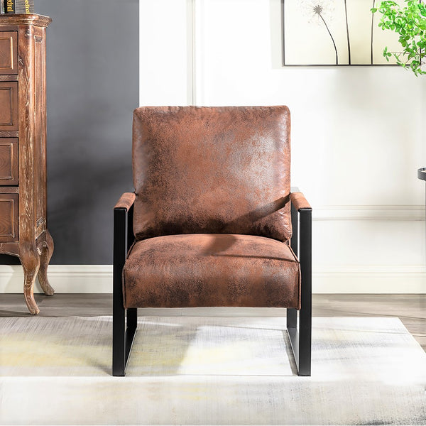 English Elm Classic Mid Century Modern Accent Chair – Durable Metal Frame, Stylish Brown Microfiber Upholstery B2735P256731