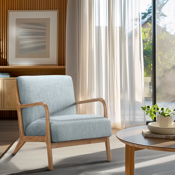 JLA Home INK+IVY - Mid-Century Novak Accent Armchair with Solid Wood Frame, Water-Repellent Upholstery & Curved Arms for Comfort Light Blue II110-0397