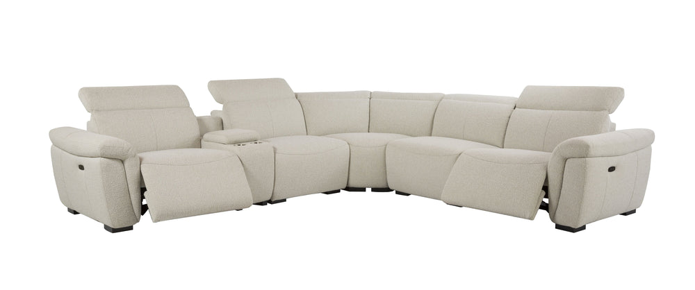 English Elm Dayana Beige Boucle Power Recliner Sectional Sofa for 5 with Dual Power Recliners, Cupholders, Storage, Adjustable Headrests, Cozy D27 Foam B2726S00119