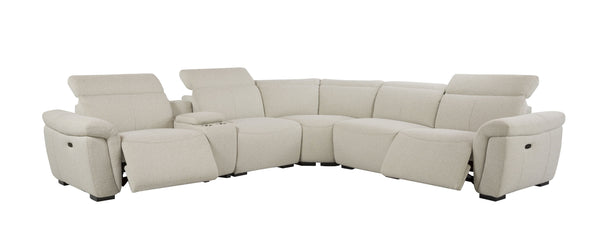 English Elm Dayana Beige Boucle Power Recliner Sectional Sofa for 5 with Dual Power Recliners, Cupholders, Storage, Adjustable Headrests, Cozy D27 Foam B2726S00119