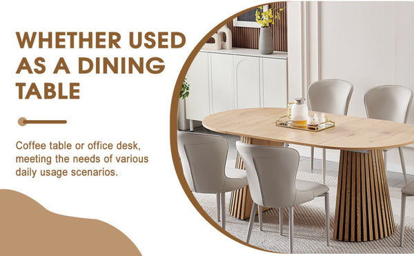 English Elm Wooden Dining Table - Extendable Space-Saving Design For Dining, Office, Or Coffee Use, Stylish Oval Top W3590P355171-GIGA