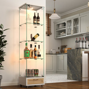 English Elm Modern Glass Display Cabinet With Drawer - Stylish Led-Illuminated Storage For Collectibles & More W241P268237