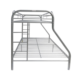 English Elm Tritan Twin/Full Metal Bunk Bed Silver Finish — 2" Tube Frame, Full Guardrail, Twin Over Full, 660lb Capacity B2726P400277