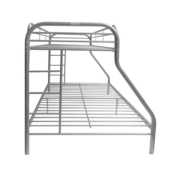English Elm Tritan Twin/Full Metal Bunk Bed Silver Finish — 2" Tube Frame, Full Guardrail, Twin Over Full, 660lb Capacity B2726P400277
