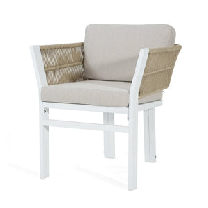 English Elm Outdoor Woven Rattan Aluminum Dining Chairs Set of 2 Coastal Patio Seating Beige,White N779P368549W