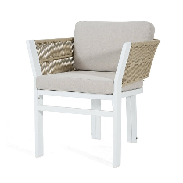 English Elm Outdoor Woven Rattan Aluminum Dining Chairs Set of 2 Coastal Patio Seating Beige,White N779P368549W