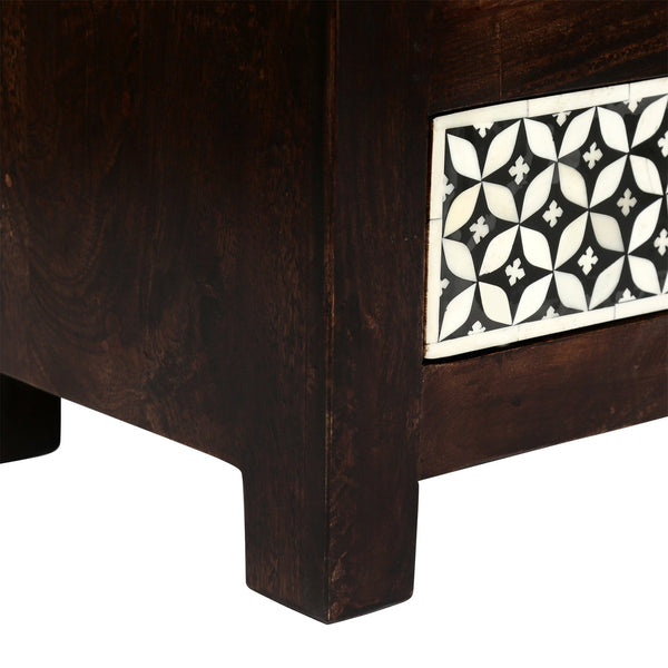 English Elm Christopher Knight Home® - WOODEN Mango Wood 3-Drawer Bone Inlay Nightstand in Black-Dark Walnut — Handcrafted Boho Accent Table 69348.00DWALBLK