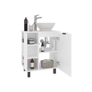 English Elm Allegra Floating Vessel Sink Vanity Wall-Mount in White with Double Doors, Open Shelf Storage Elegance B070P337050