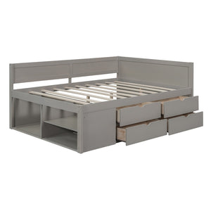 English Elm Full Size Daybed with Storage Drawers Open Shelves Low Profile Contemporary Frame Gray LP102023AAE