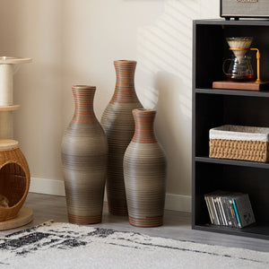 English Elm Desktop PVC Vase Set of 3 Decorative Tall Floor and Table Vases—Modern Durable Artful Accents for Home Brown Grey W2796P261491