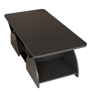 English Elm Engineered rounded corner rectangular coffee table with 6 cubbies, spacious tabletop, durable melamine finish Black W2899P372760