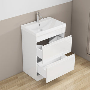 English Elm 24-Inch Bathroom Vanity With Unique Thick Ceramic Basin & Soft-Close Drawers For Modern Spaces W3151S00058