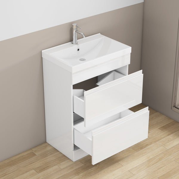 English Elm 24-Inch Bathroom Vanity With Unique Thick Ceramic Basin & Soft-Close Drawers For Modern Spaces W3151S00058