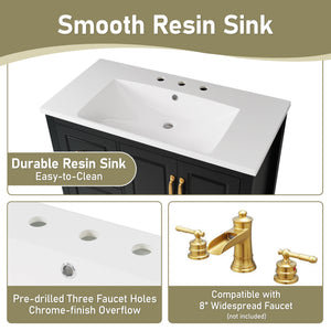 English Elm Christopher Knight Home® - 36" Freestanding Bathroom Vanity with Resin Sink, Soft-Close Doors & Drawers, Gold Alloy Handles, Spacious Storage and Easy Plumbing Access Black N759P292552B