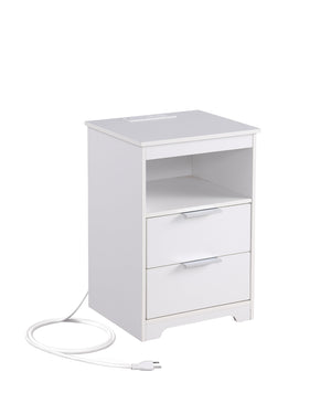 English Elm Nightstand with Drawer | 3-Tier Modern Bedside Table with Hidden Drawer, Open Shelves, Sturdy Build White 25.9 L x 16.7 W x 5.5 H W3151P345813