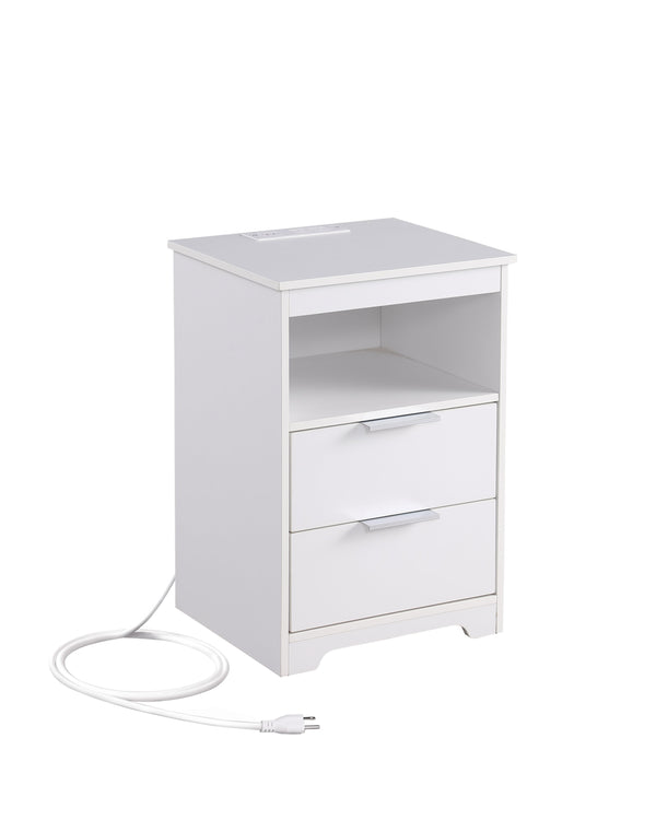 English Elm Nightstand with Drawer | 3-Tier Modern Bedside Table with Hidden Drawer, Open Shelves, Sturdy Build White 25.9 L x 16.7 W x 5.5 H W3151P345813