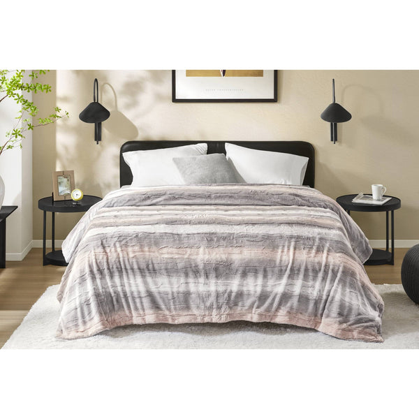 JLA Home Madison Park - Faux ultra-soft reversible faux fur blanket with mink reverse, OEKO-TEX certified cozy luxury Blush/Grey MP51-8536