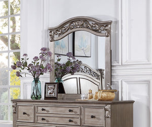 English Elm Antique Silver Wooden Dresser and Mirror Set, 59" Dresser with 37" Mirror, Pine Blend Craftsmanship B011S01975